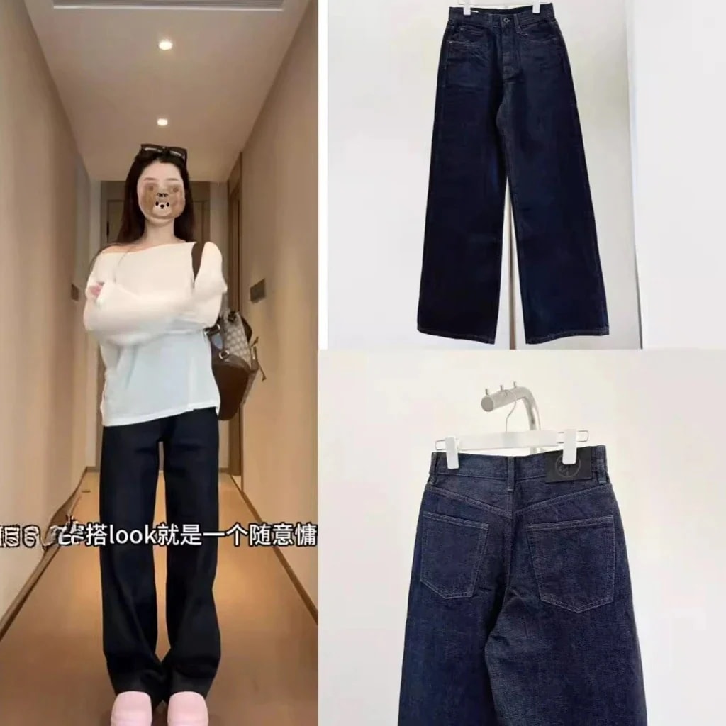 洗える生牛ハイウエストストレートワイドデニムパンツ レディース
