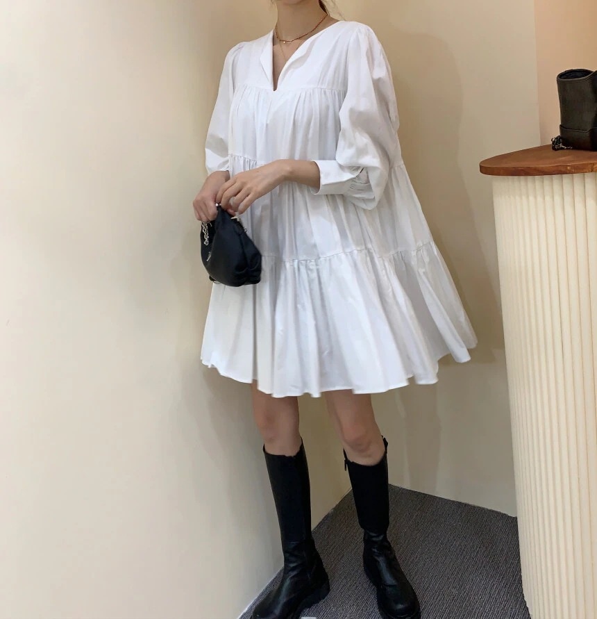 ワンピース 膝上丈 ひざ丈 袖あり かわいい 大人可愛い きれいめ シンプル カジュアル 大人 上品