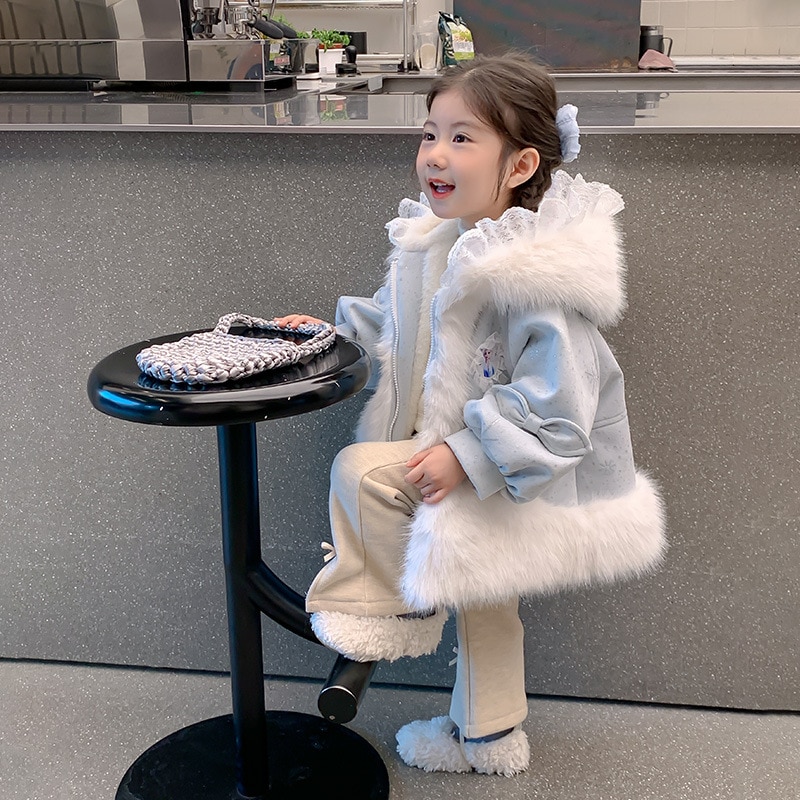 ガールズコート秋冬2024スタイルベビーガール冬イミテーショントップ子供用ウィンターパーカー