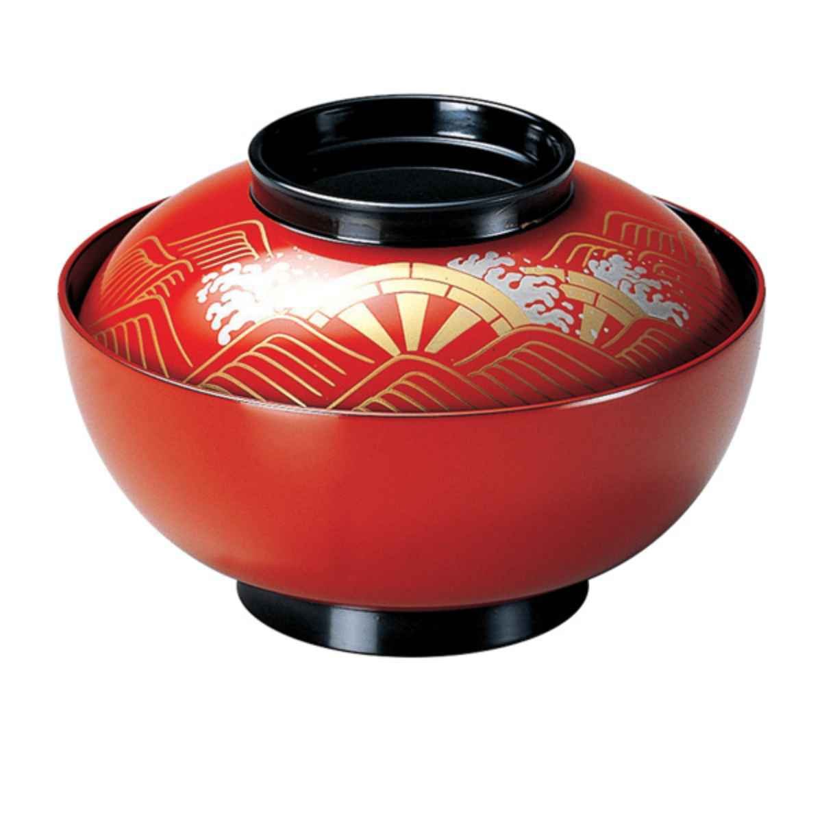 吸い物椀 煮物椀 木製 新仙才椀 朱ツバ黒 御所車 本漆塗 手描き磨蒔絵 お椀 食器 業務用食器 汁椀 蓋付き お吸い物 椀 うつわ 椀盛り 仙才型 吸物椀 蓋向 煮物 メラミン 漆塗り 朱塗