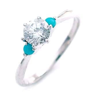 ( 12月誕生石 ) ターコイズ Pt ダイヤリング（婚約指輪エンゲージリング）楽ギフ_包装02P26Mar16