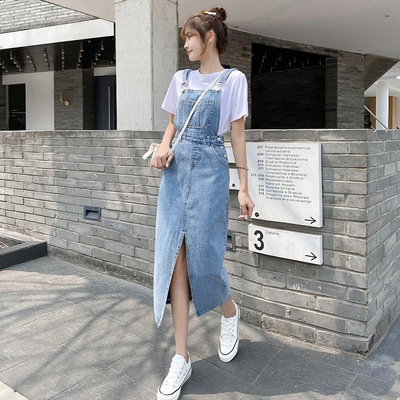 スカート ボトムス ジャンパースカート ジャンスカ ミモレ ミモレ丈 ロング ロング丈 袖なし ノースリーブ デニム ブルーデニム カラーデニム かわいい 大人可愛い カジュアル おしゃれ お洒落