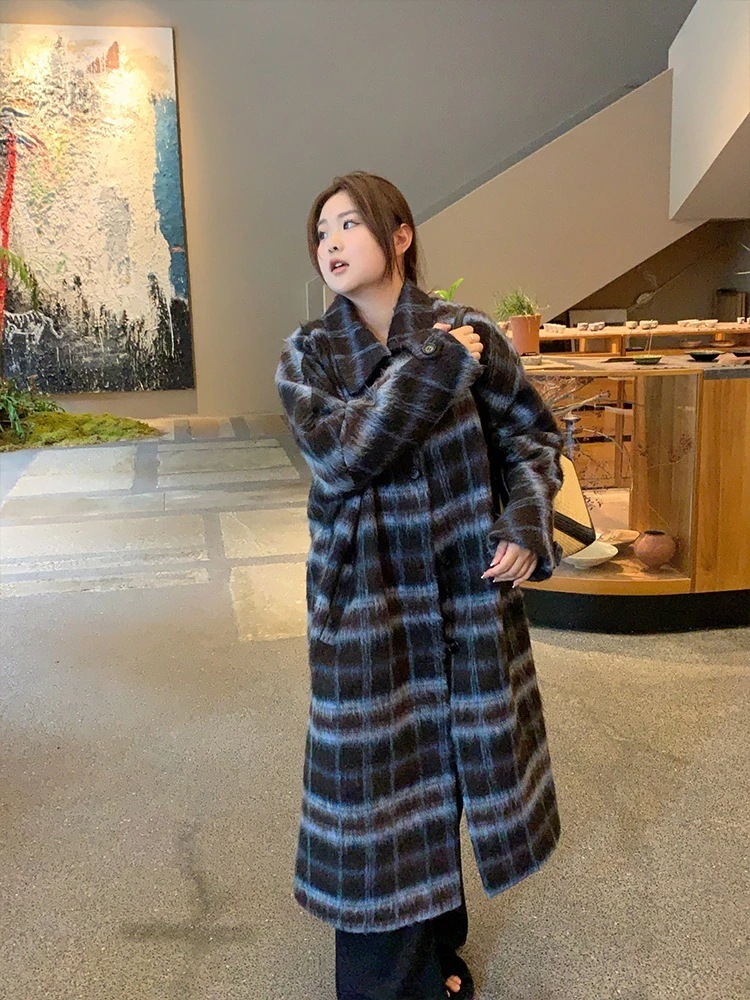 大きいサイズ レトロ チェック柄 ミディアムロング ツイードジャケット あったかコート 8,271円