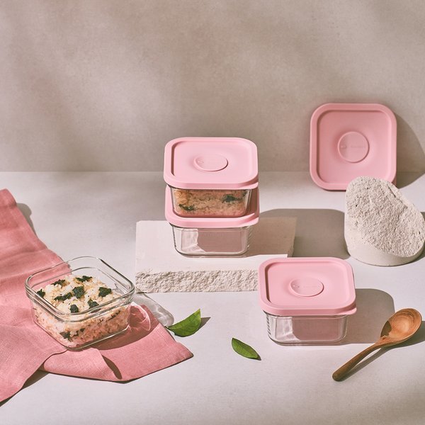 レンジクック キャンディー ピンク ホットご飯容器 正方形 440ml 4組 セット