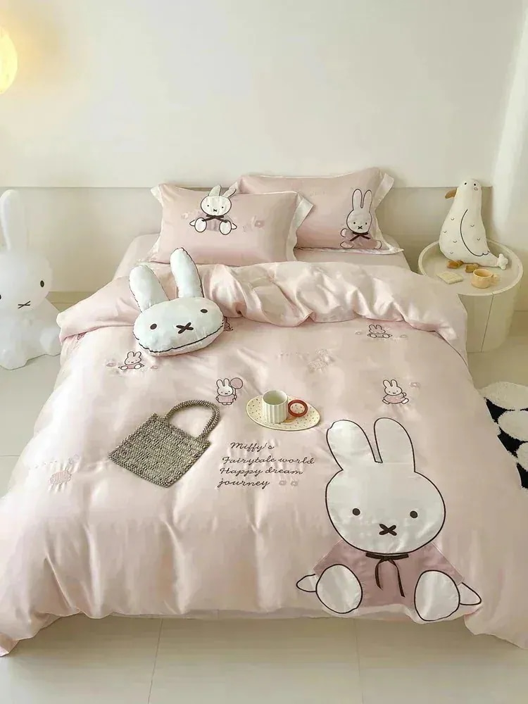 布団カバーサンリオ【3日出荷】布団カバー子供用夏用0カウントレンチングテンセル4点セット可愛いミッフィー刺繍入りキルトカバーシーツ寝具