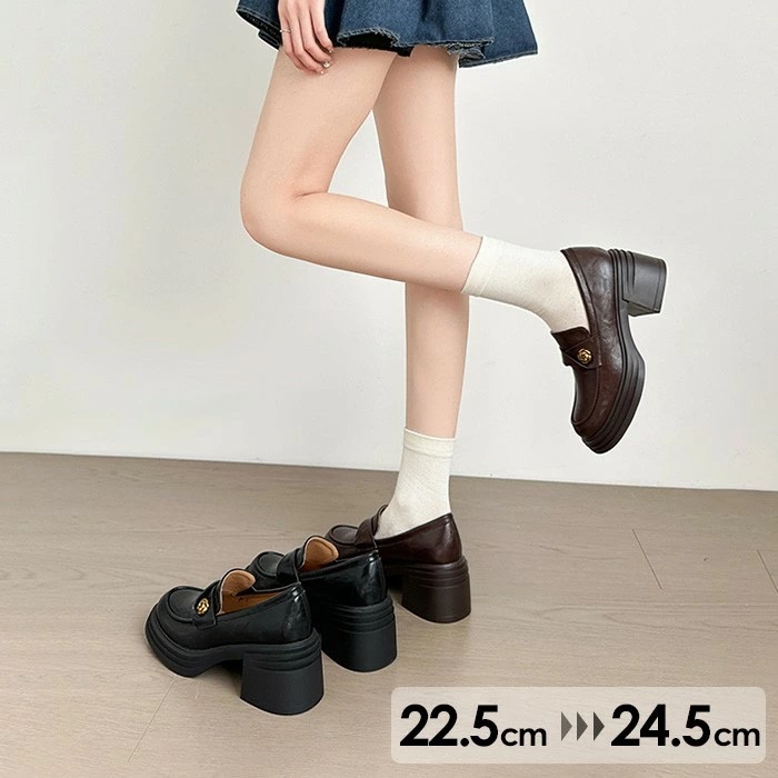 人気爆発ローファー コインローファー Uチップ 太ヒール 学生 卒業式 入学式 女子 高校生 中高生 シューズ 厚底 黒 レディース 春 秋 靴 シューズ フォーマル 通勤 通学 ジュニア ビジネス