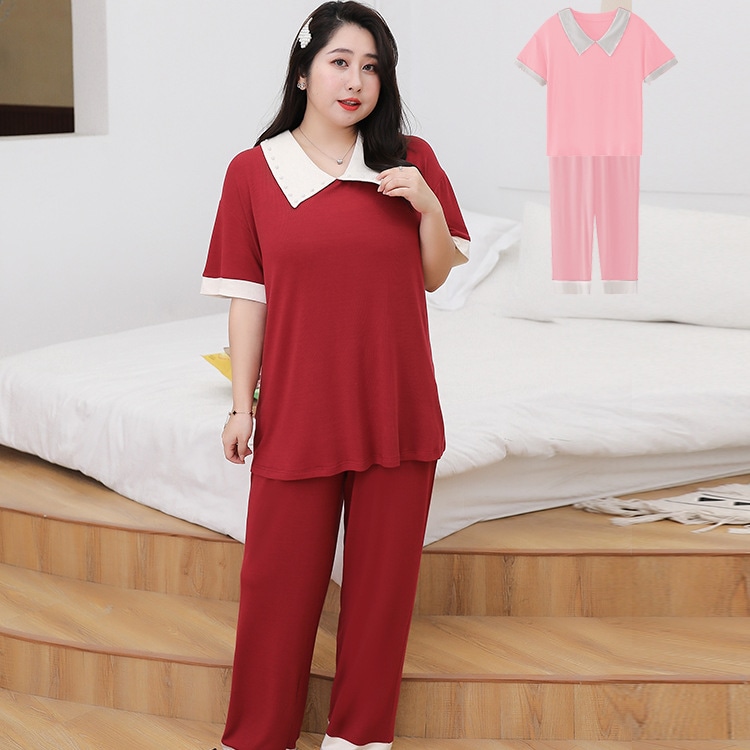 パジャマ 大きいサイズ レディース セクシー マタニティ 春夏 2点上下セット 4XL 3XL 2XL XL 半袖 長ズボン モデル 春夏 接触冷感 ひんやり 薄手 涼しい 無地 可愛い おしゃれ ゆ