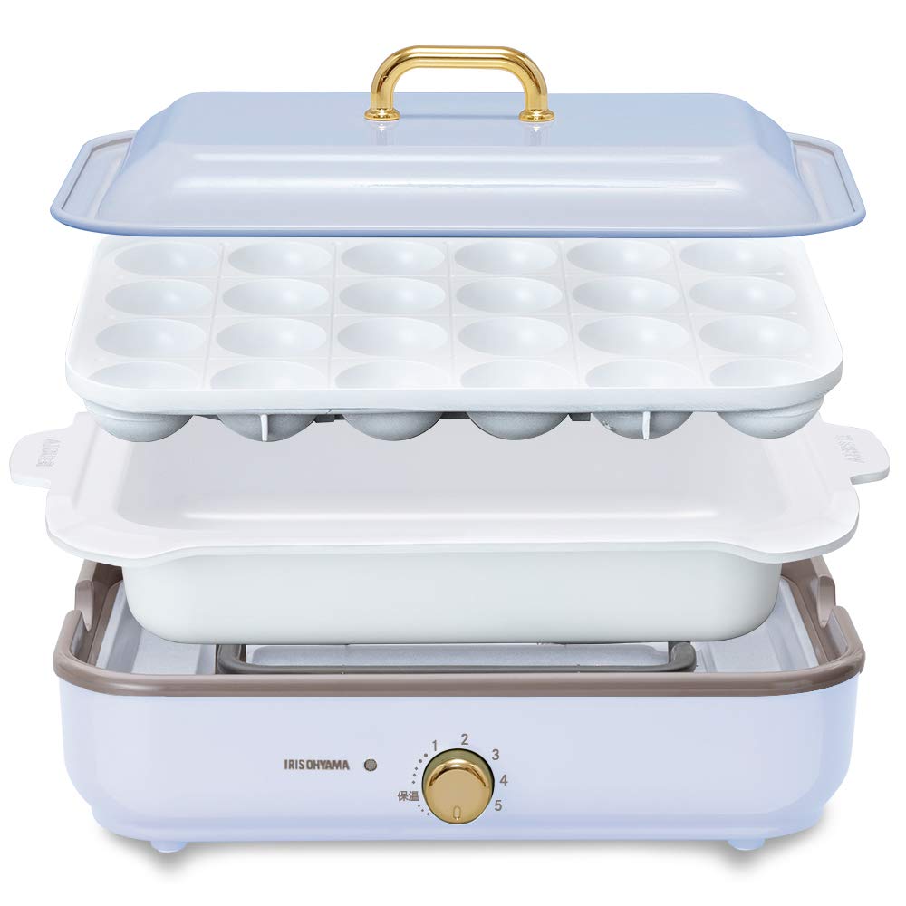 アイリスオーヤマ ホットプレート たこやき器 深鍋 2way 洗いやすい おしゃれ 温度調節機能付き 保証付き PHP-1002TC-PA ペールブルー