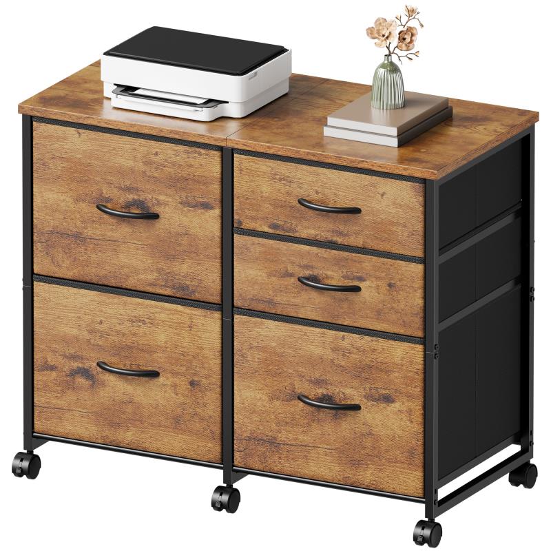 デスクワゴン プリンター台 キャビネット 布製 袖机 キャスター付き 大容量 デスク下収納 ビンテージ