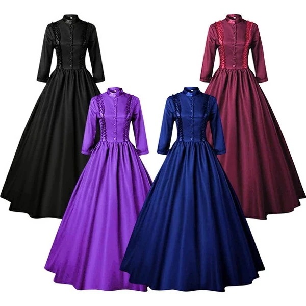 【急速出荷!】ドレス ロングドレス 宮廷服ドレス 中世ヨーロッパ ビクトリア フリル 学園祭 文化祭 ボリューム コスム ワンピース パーティードレス 衣装 コスプレ ハロウィン ブラウン ブルー S