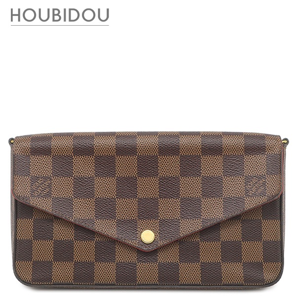 ルイヴィトン チェーンウォレット ポシェット フェリシー ダミエキャンバス ダミエエベヌ ゴールド金具 チェーンショルダー ポーチ 茶 赤 N40492 SF3149【中古】
