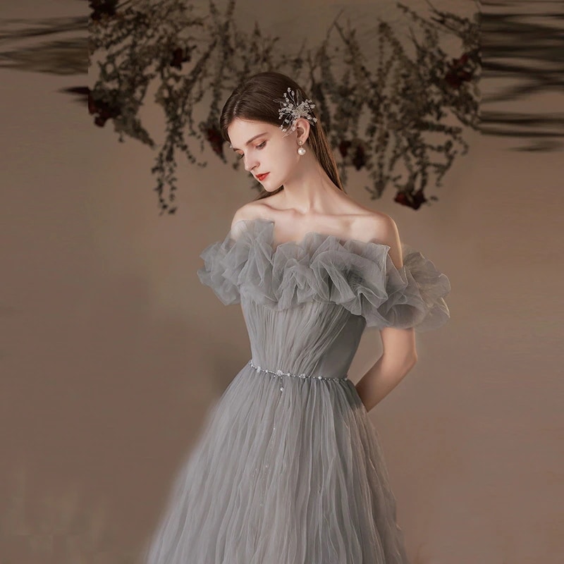 グレーイブニングドレス 2025 新作 ワンショルダー ンピース ロング 入学式 宴会 結婚式 ドレス パーティードレス お呼ばれ 披露宴