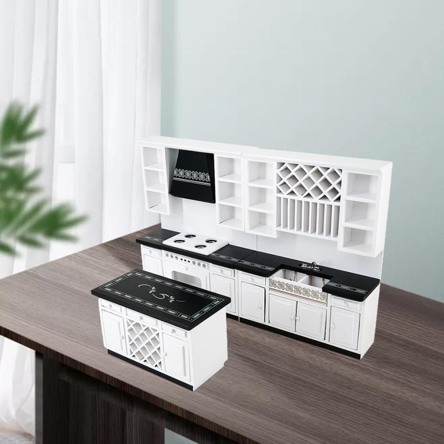 1:12ドールハウスミニチュアキッチンキャビネットセット白樺家具アクセサリーのためのミニハウス飾り