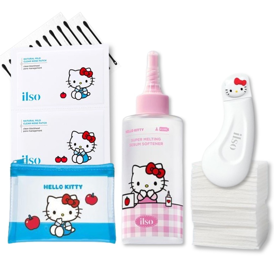 【正規品】【ハローキティ限定コラボ】 毛穴つるんケアセット(ノーズパック10枚＋スーパーメルティングセバムソフトナー 150ml＋ディープクリーンマスタ＋コットン40枚＋綿棒20本＋ポーチ付き)