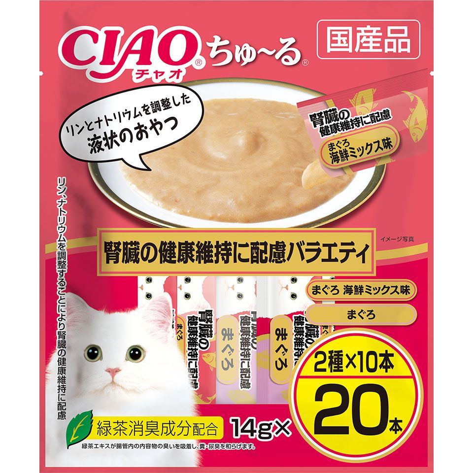 （まとめ買い）いなばペットフード CIAO ちゅる 腎臓の健康維持に配慮バラエティ 14gx20本 猫用おやつ [x4] 5,645円