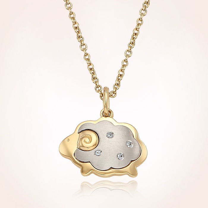 14K黄金干支羊青色立方ジルコンネックレス(14K Gold Oriental Zodiac Lamb Blue Cubic Necklace)