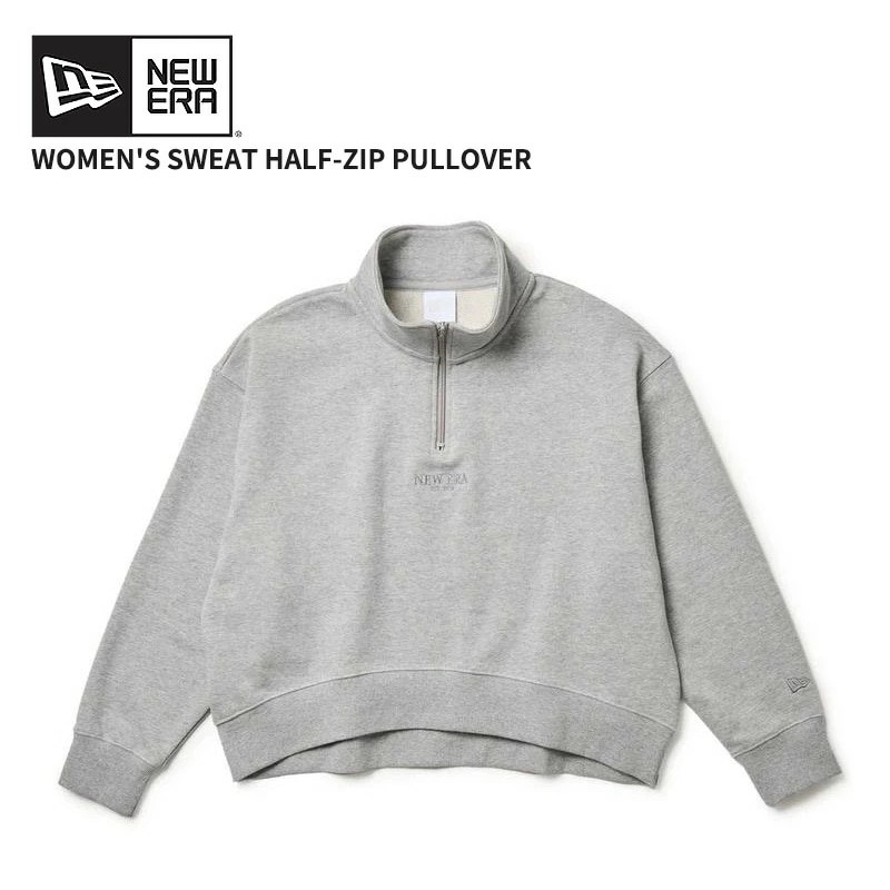 ニューエラ レディース ミニ丈 スウェット ショートトップス NEW ERA Women s スウェット ハーフジップ プルオーバー グレー 14674705