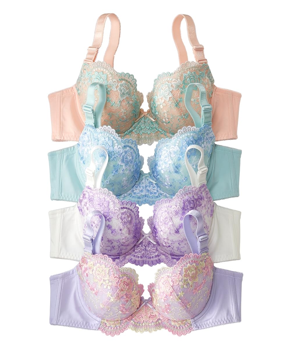 [ニッセン] ブラジャー 花柄刺しゅうブラジャー４枚組 4枚組(ペールカラー) D85 6,502円