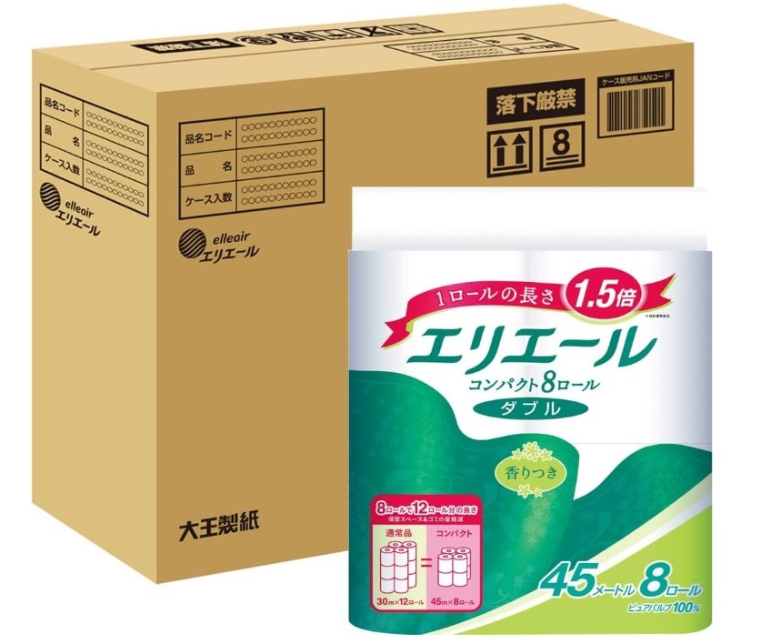 エリエール トイレットペーパー 1.5倍巻き 45m×32ロール(8ロール×4パック) ダブル パルプ100% 【ハーフケース】
