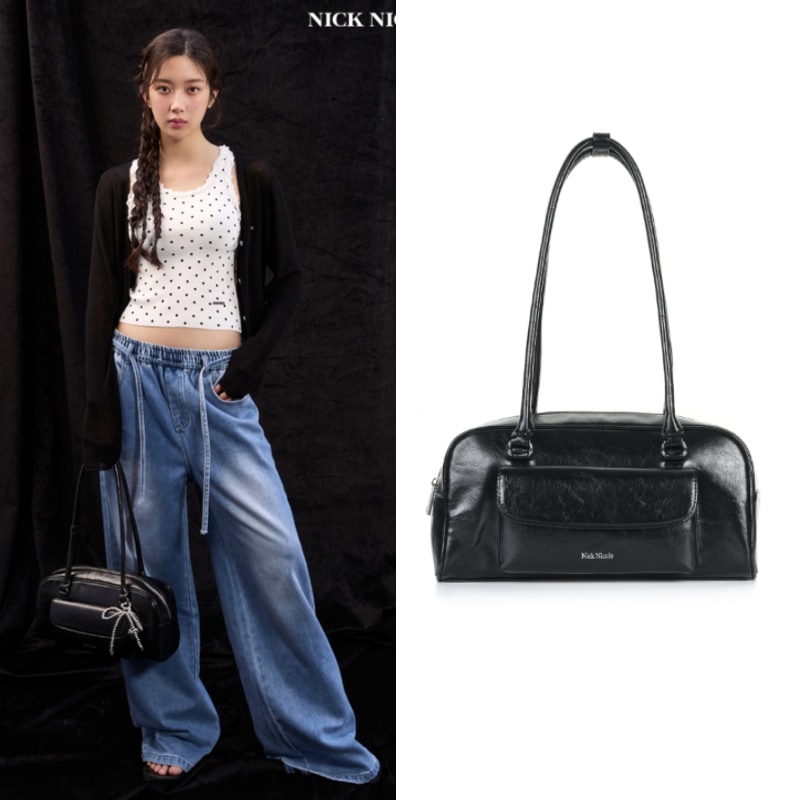 NICOLE POCKET LEATHER BAGUETTE BAG_BLACK