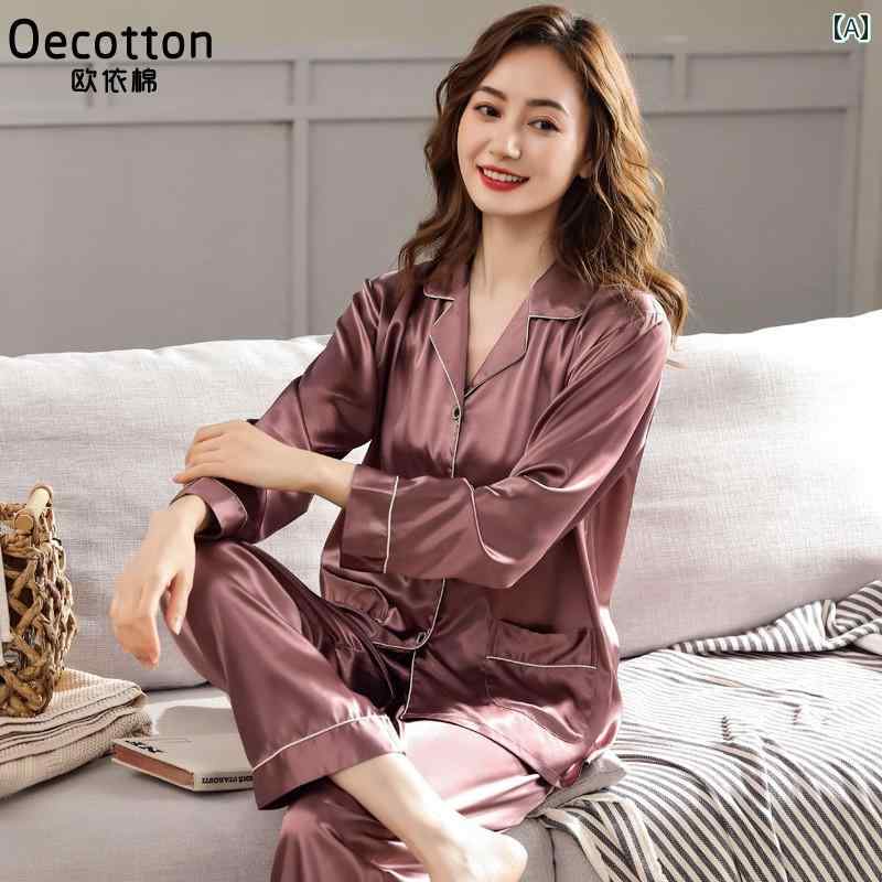 パジャマ　ママ　レディース ハイエンド シルクパジャマ レディース 春秋 ホーム 服 ギフト ボックス フェイク シルク 中年 母 夏の 冷感 スーツ