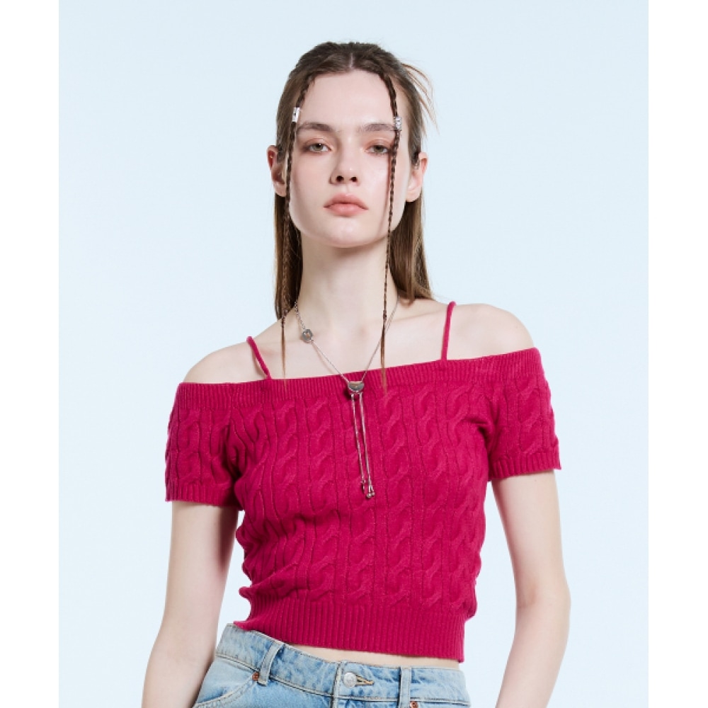 ラティジェント L1 ケーブルオフショルダーニット (パープル) 7,937円