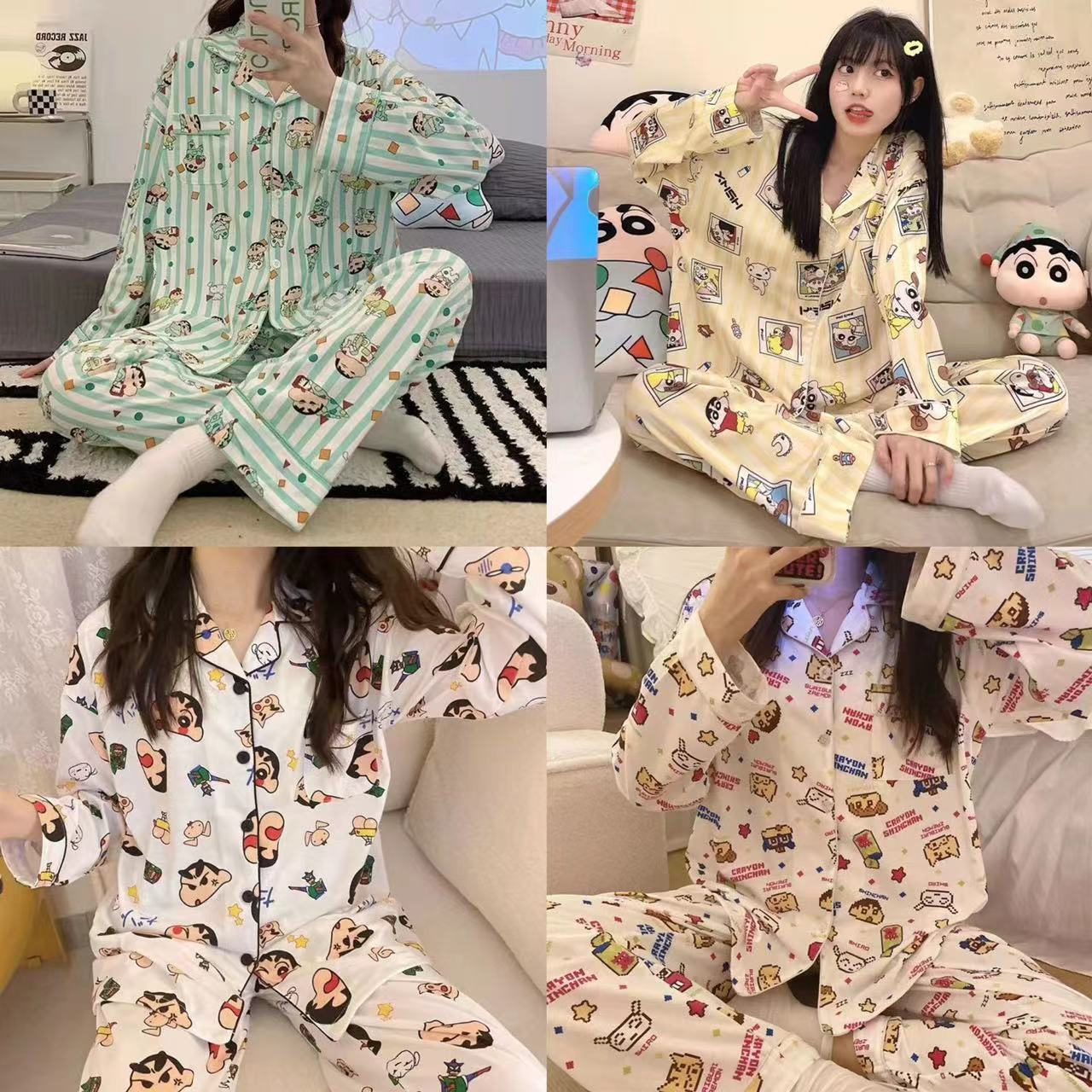 Time Sales大人気 かわいい クレヨンしんちゃん 長袖 /秋服 パジャマ ファッション レディース 上下2点セット部屋着 ルームウェアセットアップ パジャマ