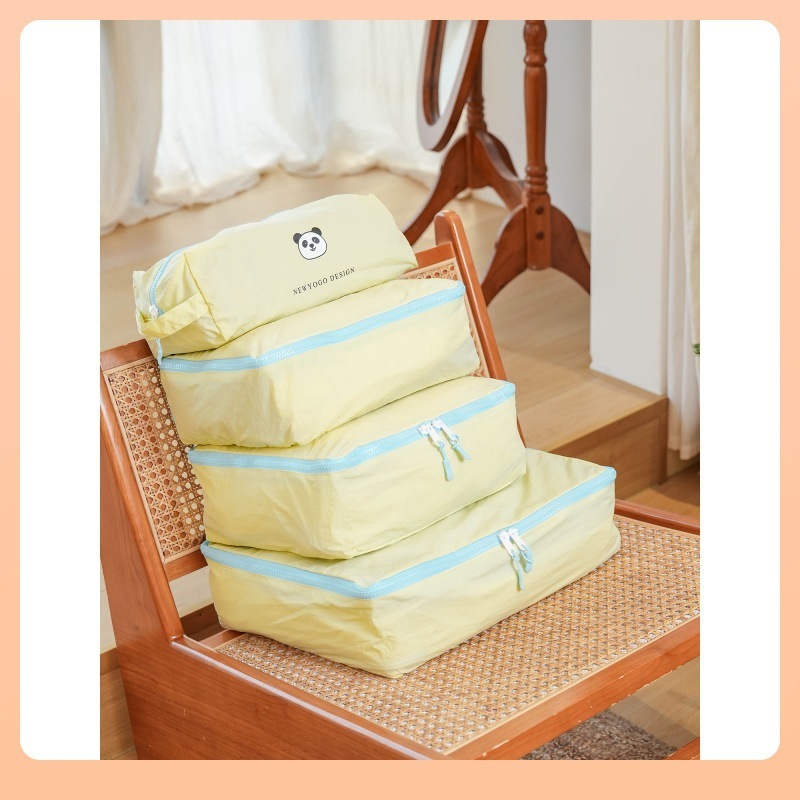 トラベルポーチセットパンダデザイン2点収納セット スーツケース用衣類/靴防水分離 子供用ミニバッグ付き ファミリー旅行 お洗濯可能素材