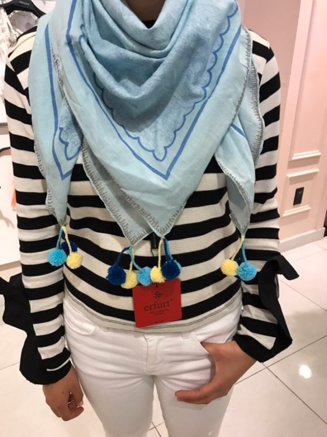 ERFURT Pure Cotton with Pom Pom Scarf/Baby Blue