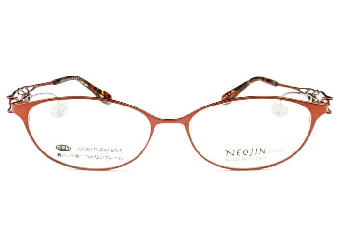 ネオジン NEOJIN nj1202 c.10 レッド 鼻パッドなし メガネ サイドパッド ノーズパッドなし メガネ めがね 眼鏡 レディース