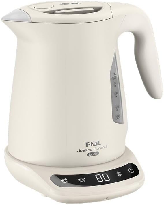 ティファール 電気ケトル 1.2L 温度調節 8段階 転倒お湯もれロック 「ジャスティン ロック コントロール」 省スチーム設計 保温 アイボリー KO823AJP