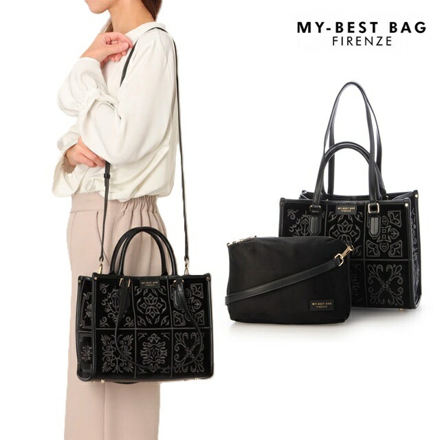 MY BEST BAG マイベストバッグ トートバッグ ATENA COLLECTION アテナコレクション ハンドバッグ スクエア ニット ジャガード 総柄 ビジネス 2WAY ショルダー 革 レ