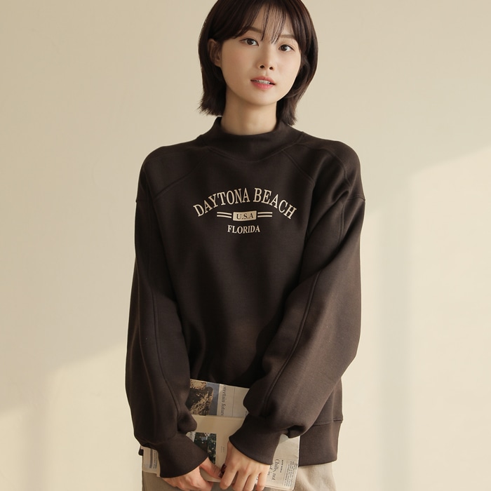 [韓国ファッション] 裏起毛 モックネックプルオーバー