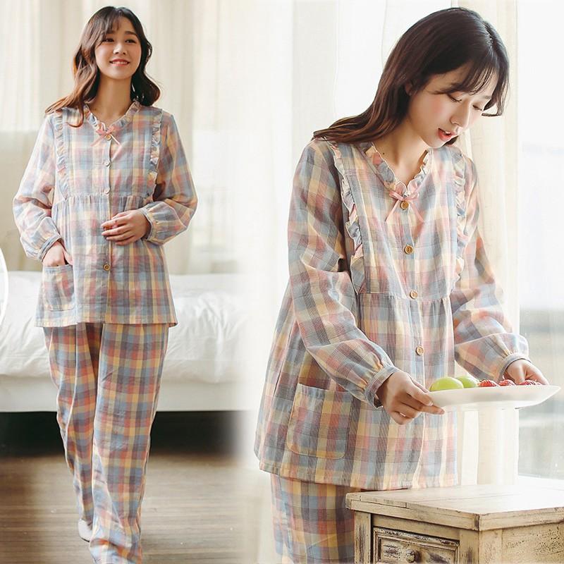 マタニティーパジャマ 授乳服 長袖 マタニティーパジャマ 綿 大きいサイズ ストライプ 妊娠 上下セット 授乳口付き ウェア 部屋着 ママ2