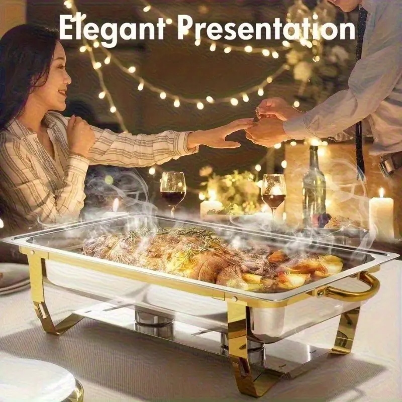 1個 レストラン&ホテルステンレススチールバッファーストーブ - アルコール断熱付き商用耐熱分割コンテナ屋内/屋外使用に耐える耐久性のある食物加熱トレイ感謝祭バレンタインデーハロウィーンイー