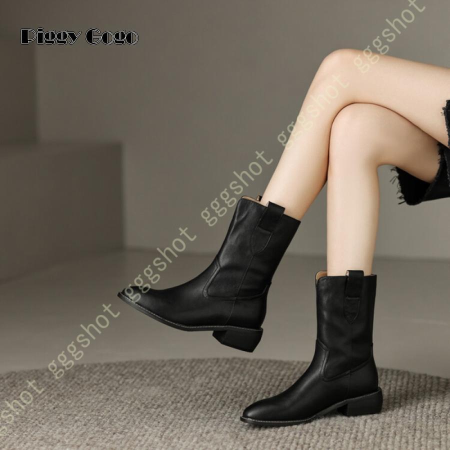 冬の新作ミドル丈ウエスタンブーツ レディース ミドルブーツ ウエスタン 4.5cmヒールブーツ ポインテッドトゥ スタックヒール 痛くない ウエスタンブーツ ブーツ