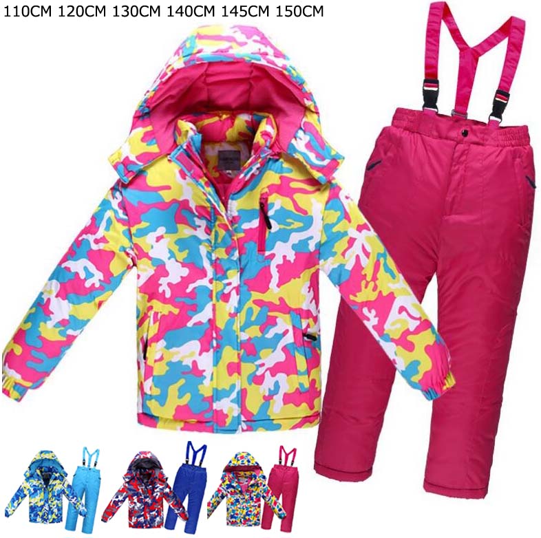 キッズスキーウェア子スノーウェア迷彩柄スキーウエアキッズ上下セットスキーウェアスノーボードウェア可愛いボーイズガールズ雪遊び防水暖かいスノーウェア子どもボードウェ