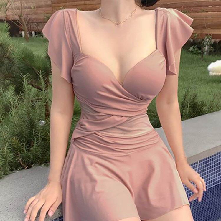 【1つ買うと10つ無料】2025セクシーな水着の語バージョン大規模なサイズの女性の腹をカバーしスリミングワンピース水着ピンクの大きな胸を集めた温泉水着