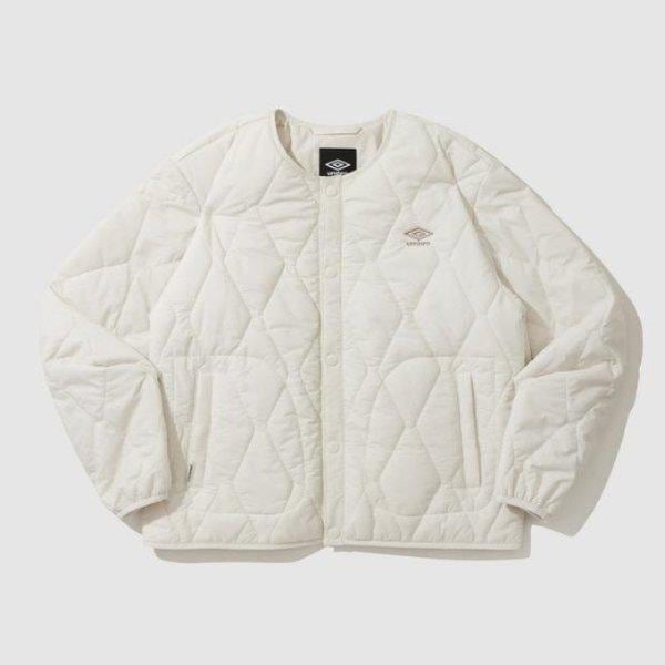 ジャケット JQS UP323CPJ93-OBE ラウンドネック ダイヤモンド キルティング パディング ジャケット IVORY