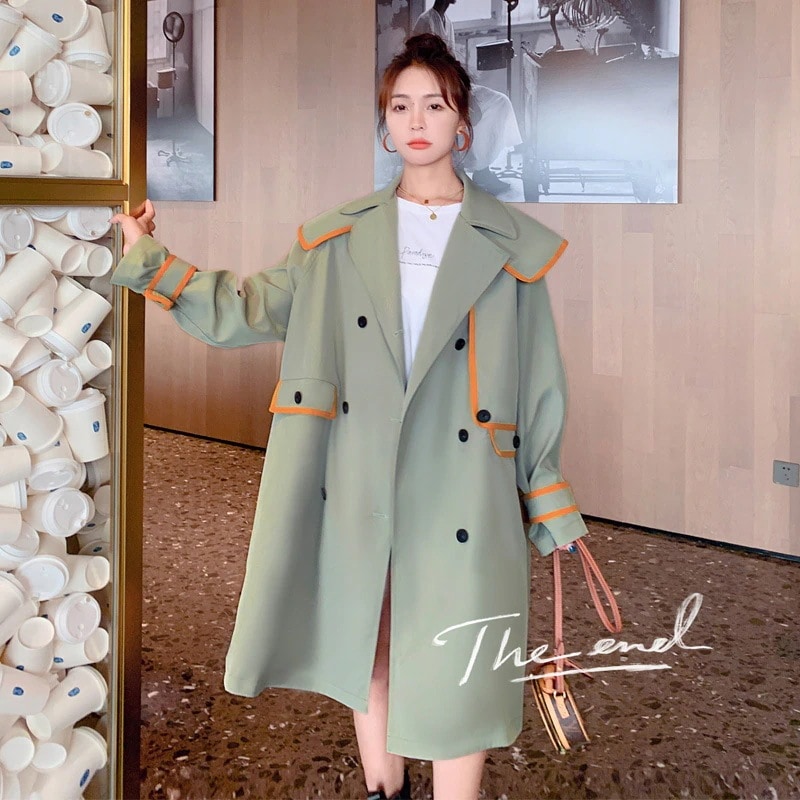 可愛い春トレンチコート折襟着映えコートセミロング春服レディースカーディガン韓国ファッション長袖トップスアウタートレンチコート