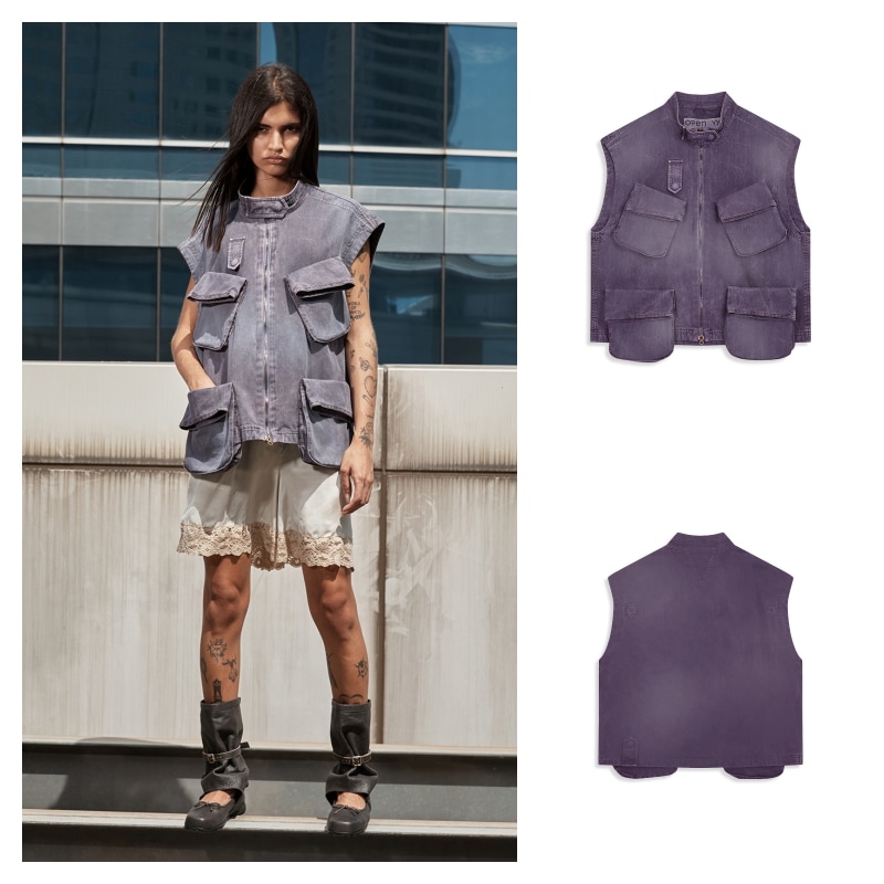 【OPEN Yy】 CARGO POCKET FIELD VEST : PURPLE