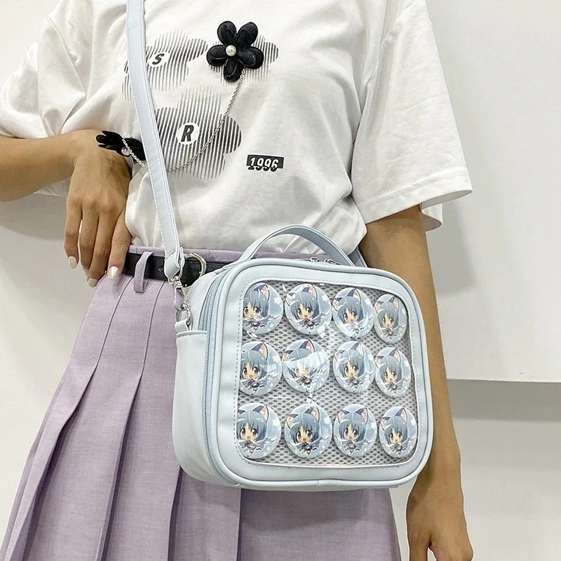 オタ活 33 【1つ買うと10個無料】痛バッグ 2way オタク ライブ用 ハンドバッグ シンプルPU メッシュプレート付き 痛バ 推し活 ショルダーバッグ