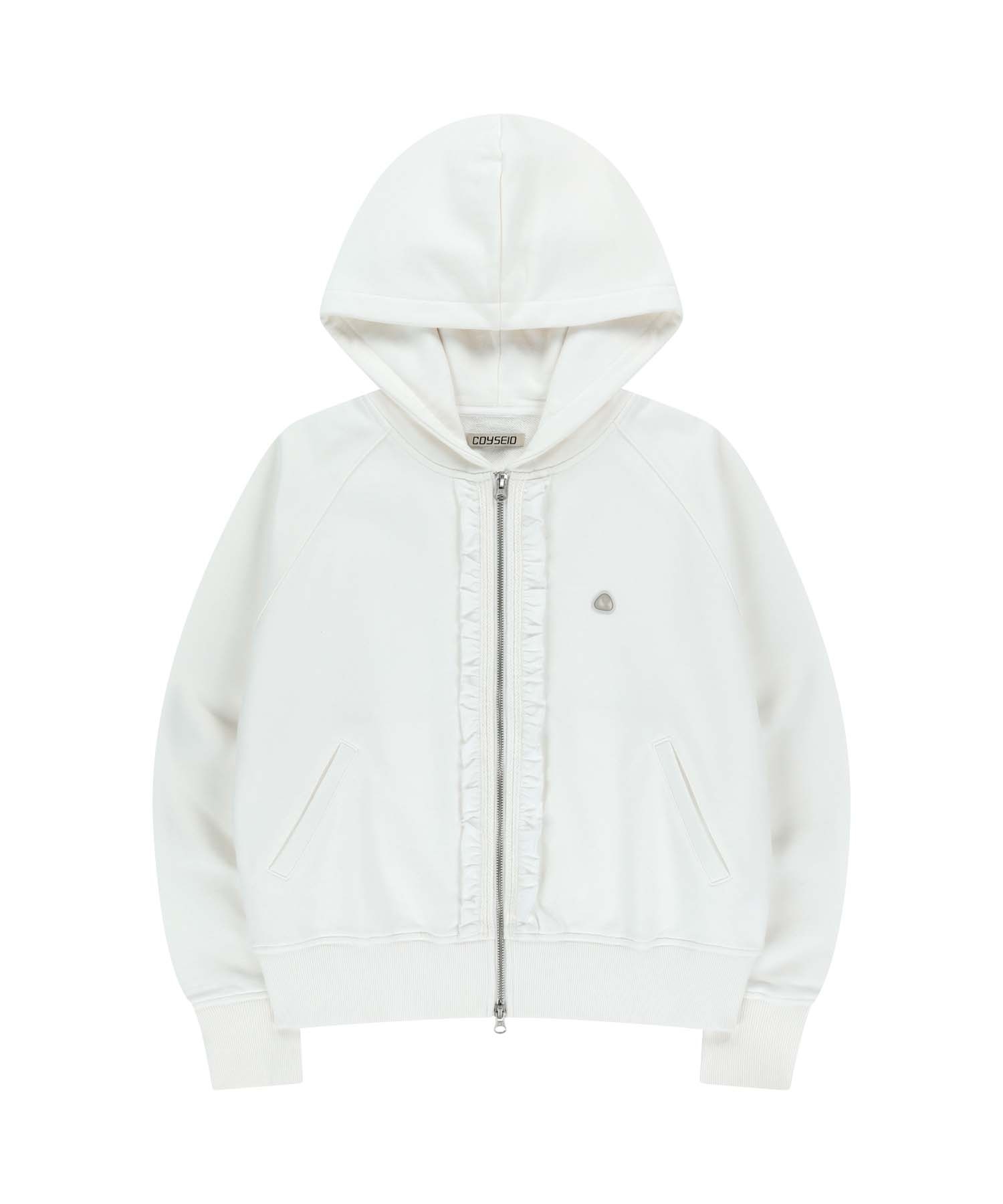 【COYSEIO】 RUFFLE LACE HOOD ZIP-UP : WHITE