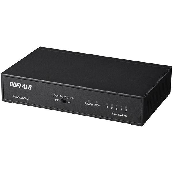 LSW6-GT-5NS/BK [Giga 5ポート スイッチングハブ 電源内蔵 金属筐体 マグネット付 ブラック]