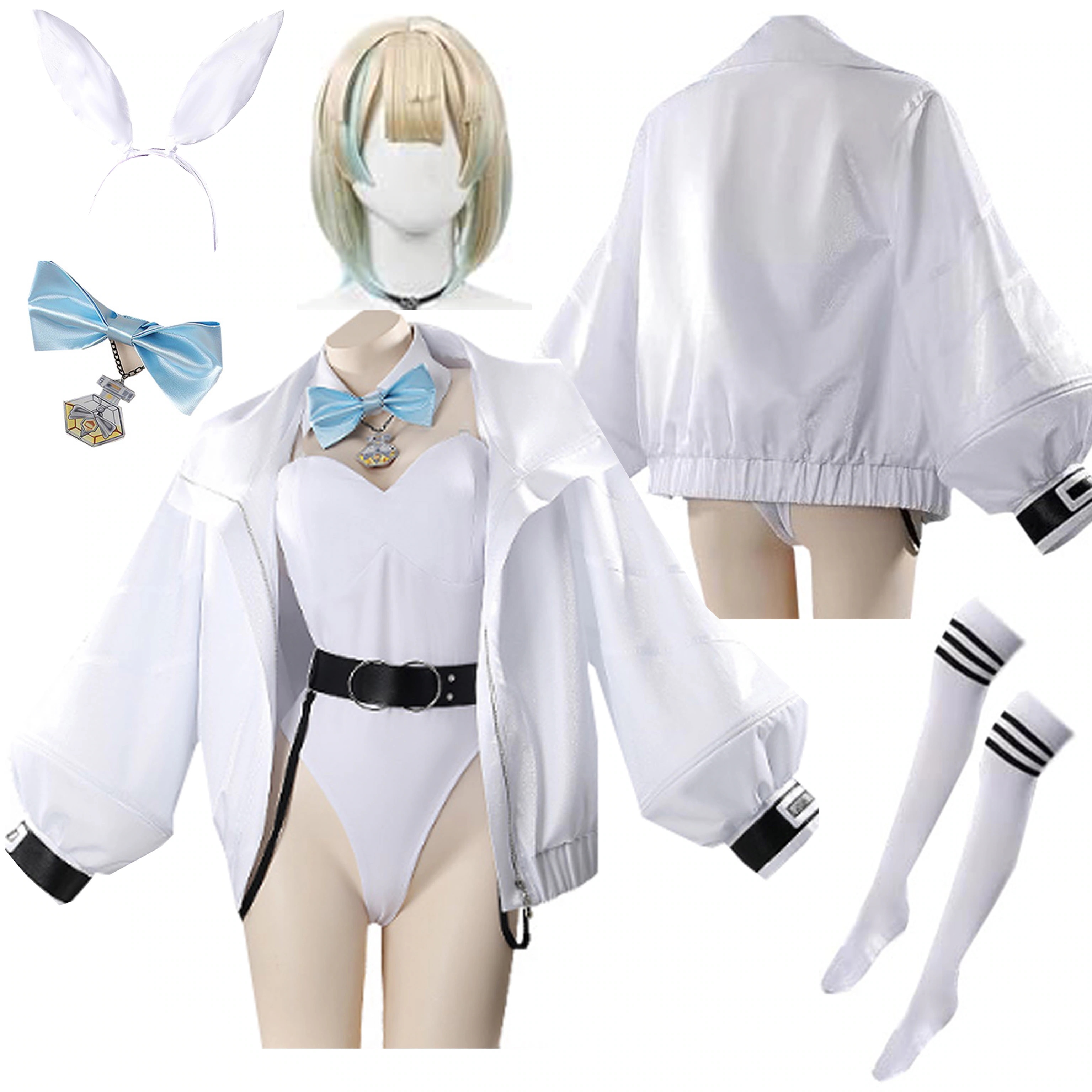 【全シリーズ発売中】 【値引き中】コスプレ衣装＋ネックレス＋髪飾り＋靴下付き ハロウィン 衣装 コスプレ バニーガール 逆バニー 衣装 ひばちまな コスプレ衣装 女体化 緋八マナ 衣装 コスプレ