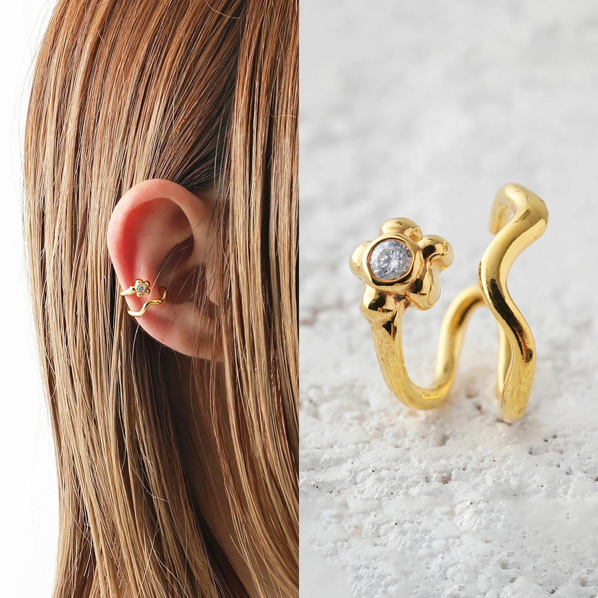 MARIA BLACK マリアブラック イヤーカフ Meadow Earcuff メドウ 200159YG レディース 片耳販売 2連 ジルコニア イヤカフ アクセサリー Gold-HP