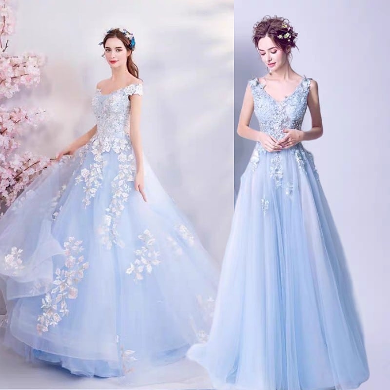 ウエディングドレス カラー 演奏会 安い 青 ロングドレス パーティードレス イブニングドレス コン 結婚式 二次会 花嫁 披露宴 発表会