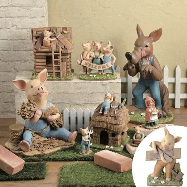 ガーデンオーナメント 3匹のこぶた 大 木