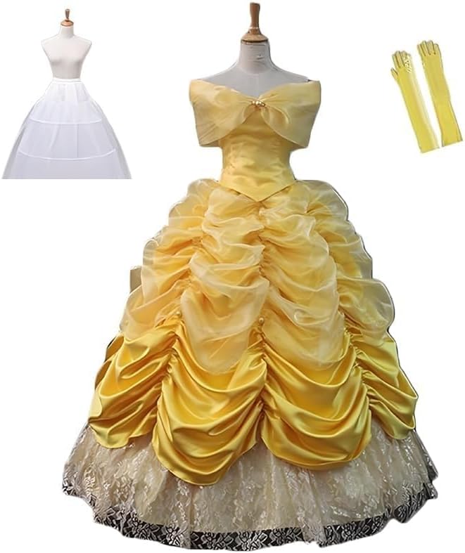 ベル ドレス 大人 「ドレス＋手袋＋バニエ」ベル コスプレ 大人 美女と野獣 コスプレ ドレス コスプレ衣装 パーティー ハロウィン イベント 仮装 コスチューム 大人用