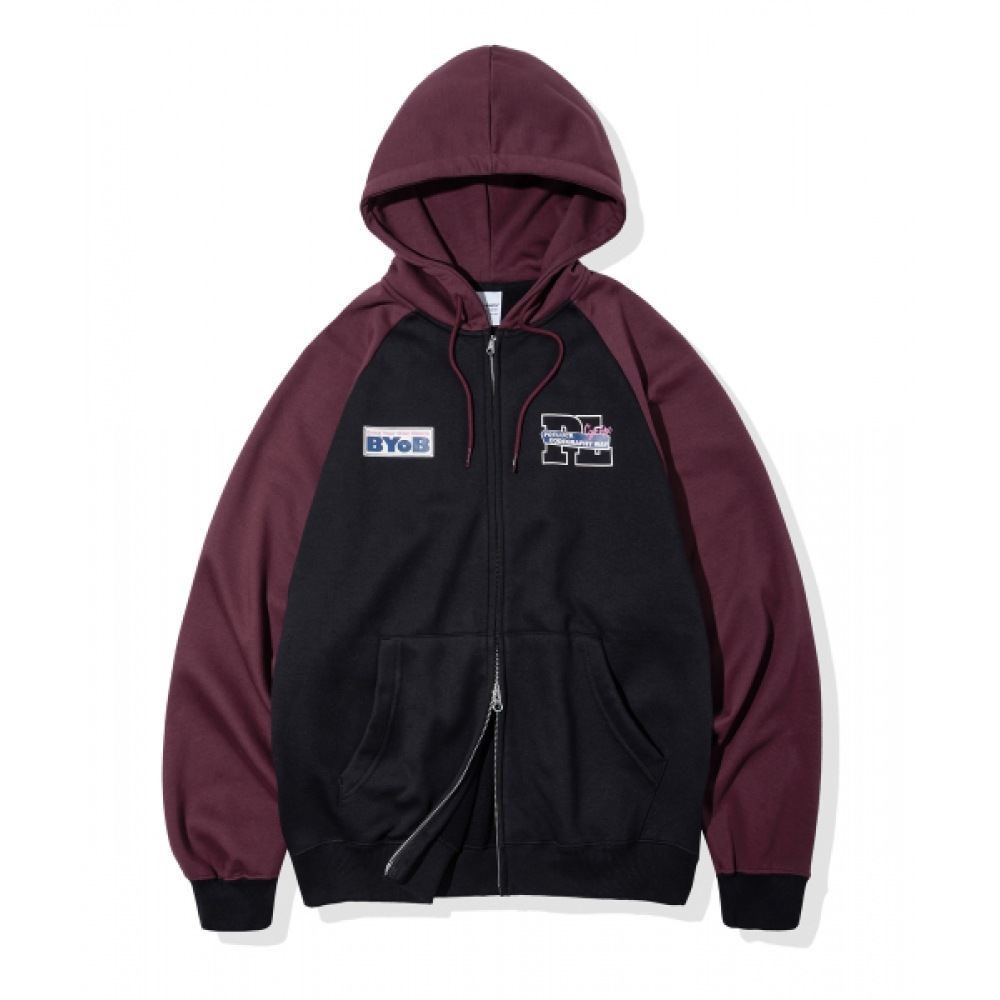 ラグランカラーフーディージップアップ_ブラック